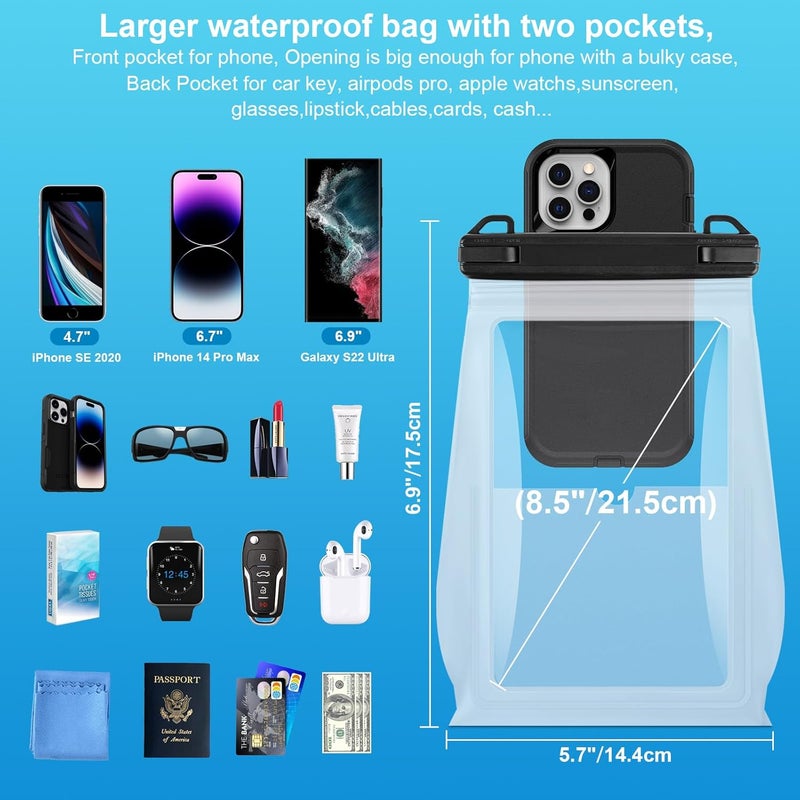 Kebrela Large Waterproof Phone Pouch Floating, Waterproof Phone Case for iPhone 15 14 Pro Max 13 12 Plus 11 XS XR X Samsung up to 8.5'', IPX8 Water Proof Cell Phone Dry Bag for Beach Swimming Kayaking - Image 2